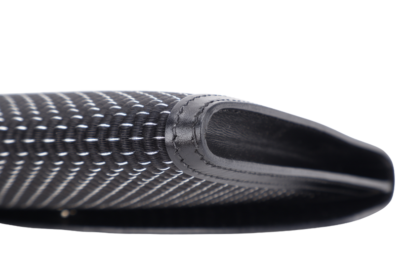 HERMES BLACK CRINOLINE HORSE HAIR RIO CLUTCH SILVER HARDWARE STAMP G SQUARE (YEAR 2003) WITH DUST COVER