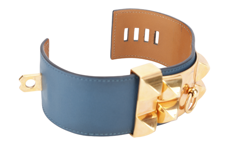 HERMES CDC BRACELET BLUE COLVERT SWIFT LEATHER WITH GOLD HARDWARE STAMP R (YEAR 2014) WITH BOX