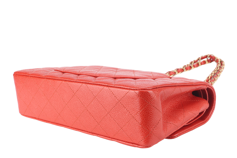 CHANEL CLASSIC FLAP MEDIUM ORANGE RED CAVIAR GOLD HARDWARE (2051xxxx) WITH CARD