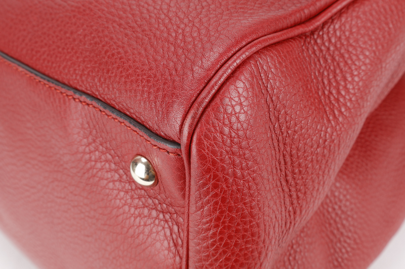 GUCCI RED LARGE BAMBOO SHOPPER LEATHER TOTE BAG GOLD HARDWARE WITH DUST COVER