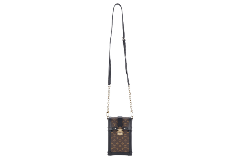 LOUIS VUITTON M63913 POCHETTE TRUNK VERTICALE BROWN MONOGRAM CANVAS GOLD HARDWARE WITH DUST COVER