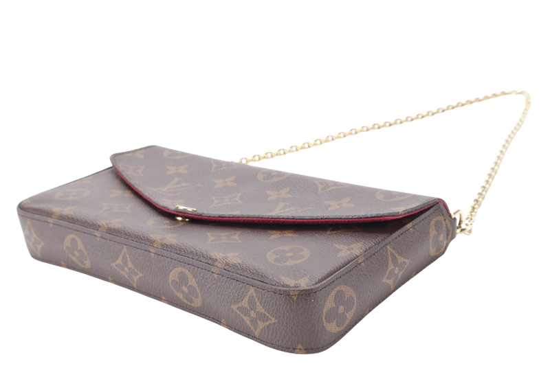 LOUIS VUITTON M81896 POCHETTE FELICIE BROWN MONOGRAM CANVAS GOLD HARDWARE WITH DUST COVER AND BOX