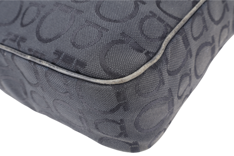 SALVATORE FERRAGAMO BLACK TOTE CANVAS WITH LEATHER LINING SILVER HARDWARE NO DUST COVER