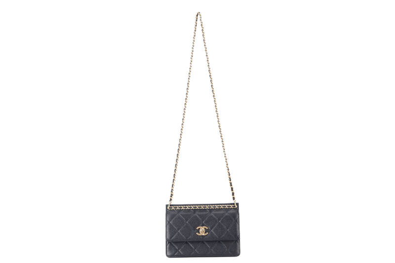 CHANEL 23A CHAIN SHOULDER BAG MICROCHIP (GCNHxxxx) BLACK CAVIAR LEATHER GOLD HARDWARE WITH DUST COVER AND BOX