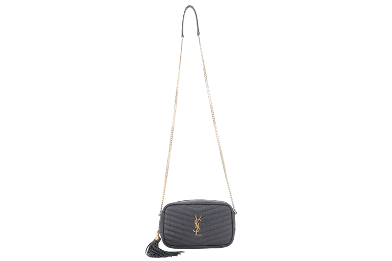 YVES SAINT LAURENT (YSL) MINI LOU CAMERA BAG BLACK CAVIAR LEATHER CROSSBODY GOLD HARDWARE WITH DUST COVER AND BOX