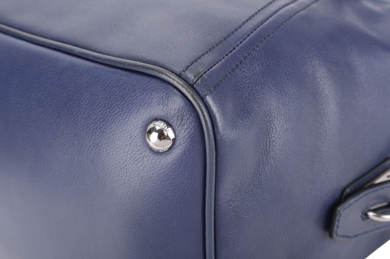 PRADA BR4998 BLUE LARGE LEATHER BOSTON BAG SILVER HARDWARE WITH KEYS & LOCK NO DUST COVER