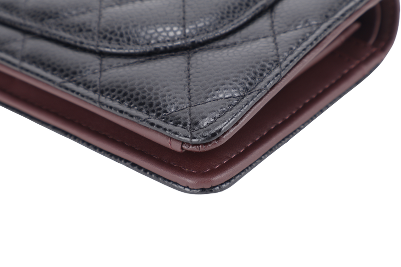 CHANEL BLACK QUILTED CAVIAR LEATHER L YEN CONTINENTAL WALLET (2446xxxx) GOLD HARDWARE WITH CARD NO DUST COVER