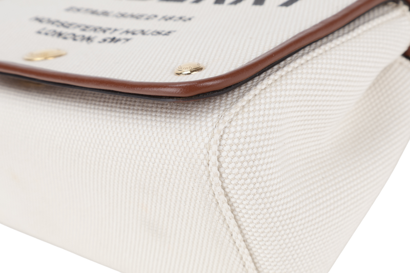 BURBERRY HACKBERRY CANVAS BAG BEIGE WITH BROWN TRIM WITH STRAPS AND DUST COVER