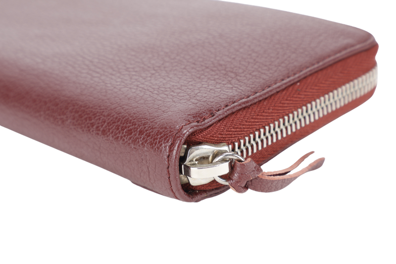 BALENCIAGA EDGE CONTINENTAL MAROON LEATHER ZIPPY WALLET SILVER HARDWARE WITH DUST COVER