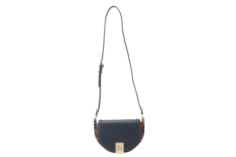 FENDI VITELLO KING PLEXIGLASS MOONLIGHT (8BT346)) BLACK SHOULDER BAG CALFSKIN LEATHER GOLD HARDWARE WITH STRAPS AND DUST COVER