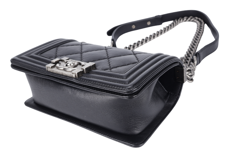 CHANEL LEBOY MINI BLACK CALF LEATHER RUTHENIUM CHAIN (1875xxxx) WITH DUST COVER AND CARD