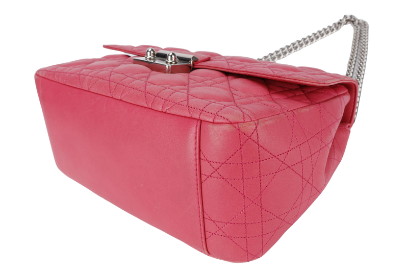 CHRISTIAN DIOR MISS DIOR FLAP CANNAGE BAG MEDIUM FUCHSIA LAMBSKIN SILVER HARDWARE NO DUST COVER