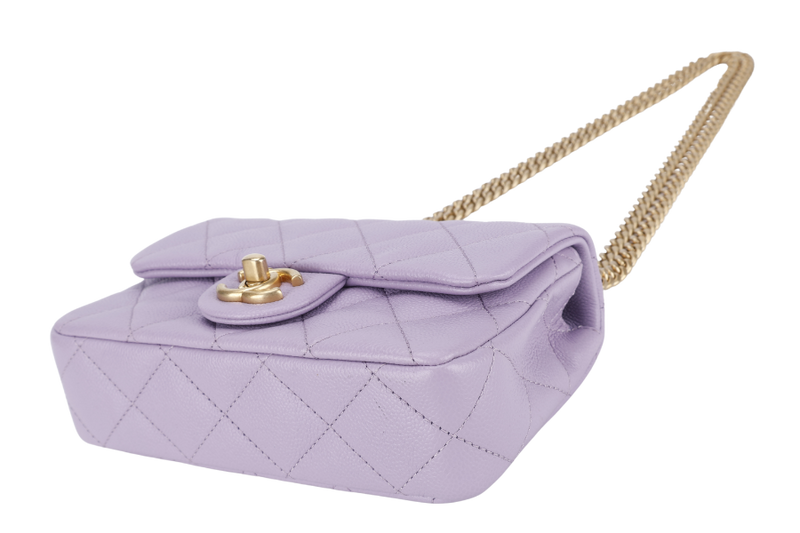 CHANEL MINI SWEETHEART RECTANGLE FLAP BAG (P9TExxxx) LIGHT PURPLE CAVIAR GOLD HARDWARE WITH DUST COVER AND BOX