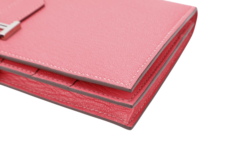 HERMES BEARN WALLET ROUGE PIMENT STAMP X (YEAR 2016) CHEVRE LEATHER SILVER HARDWARE WITH BOX NO DUST COVER