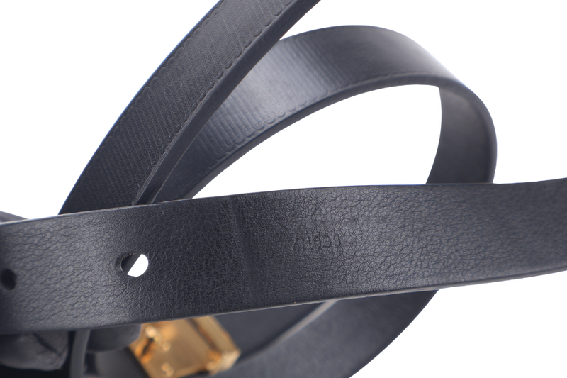 LOUIS VUITTON M9578 75CMx2CM BELT BLACK LEATHER GOLD INITIALS BUCKLE WITH  DUST COVER AND BOX