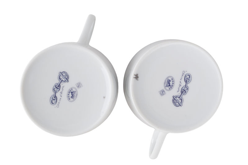 HERMES CHAINE D'ANCRE PORCELAIN TEA CUP AND SAUCER SET OF 2 WITH BOX