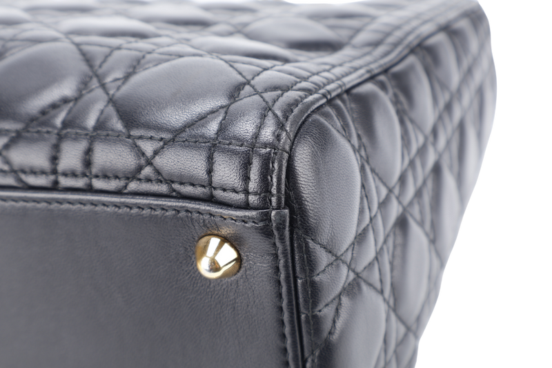 CHRISTIAN DIOR LADY DIOR LARGE BLACK LAMBSKIN (18-MA-0114) GOLD HARDWARE WITH STRAPS, NO DUST COVER