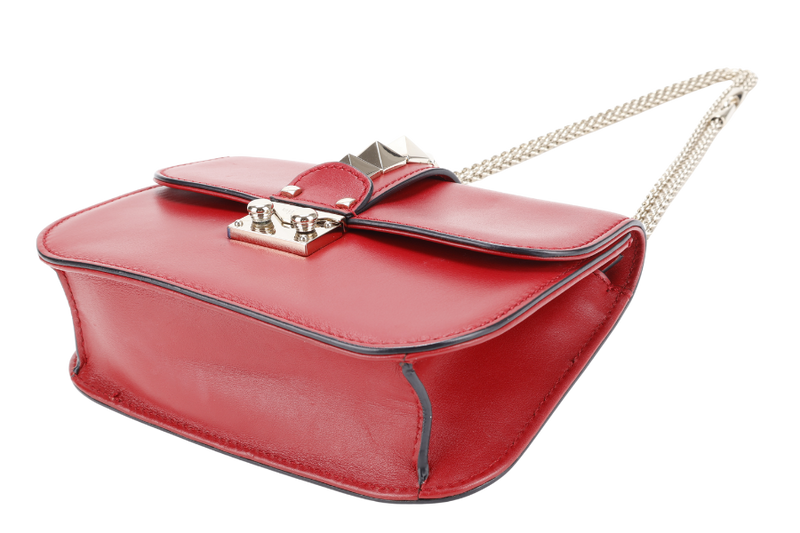 VALENTINO GARAVANI GLAM LOCK ROCKSTUD RED LEATHER GOLD HARDWARE WITH DUST COVER