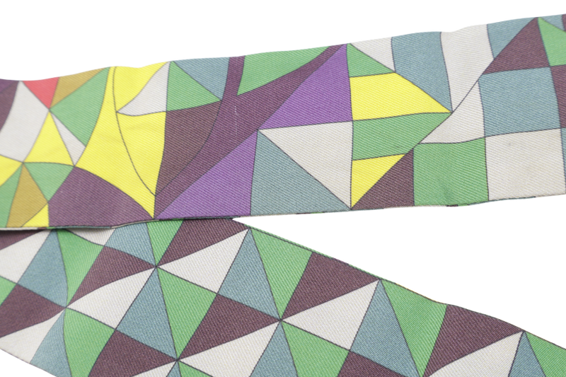 Hermes Silk Twilly Yellow, Purple, Brown & Green Stripe