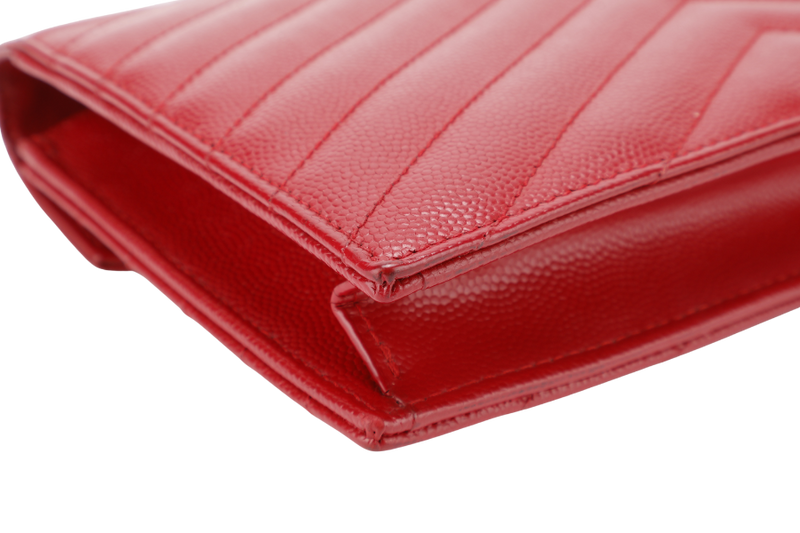 YVES SAINT LAURENT (YSL) ENVELOPE CHAIN WALLET RED CHEVRON QUILTED LEATHER WITH GOLD HARDWARE NO DUST COVER