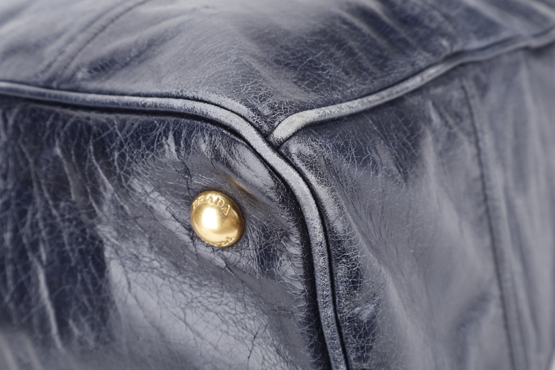 PRADA VITELLO SHINE 2-WAY SATCHEL BAG GOLD HARDWARE WITH STRAP, CARD AND DUST COVER