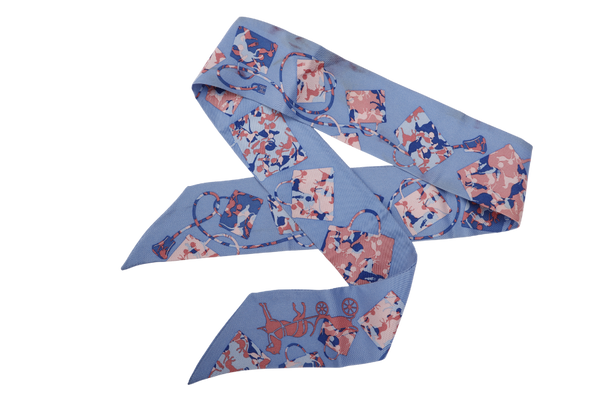 Hermes Silk Twilly Blue x Pink Kelly Bag Print