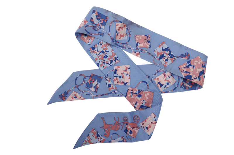 Hermes Silk Twilly Blue x Pink Kelly Bag Print