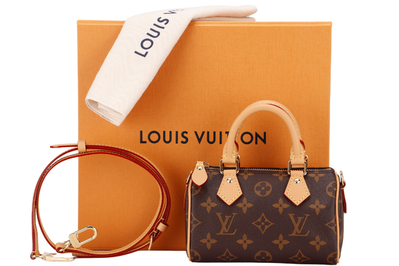 LOUIS VUITTON M81085 NANO SPEEDY MONOGRAM CANVAS, WITH STRAP, DUST COVER & BOX