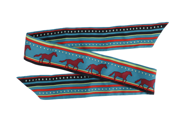 HERMES DARK GREEN & BROWN HORSES SILK TWILLY