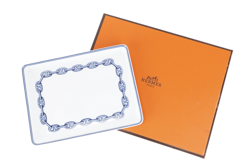 HERMES CHAINE D'ANCRE PORCELAIN SQUARE PLATE WITH BOX