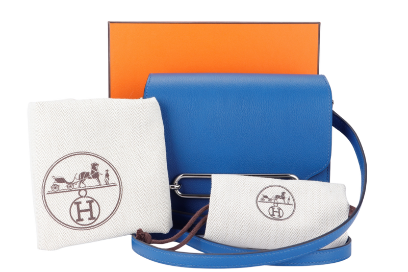 Hermes Mini Roulis, Stamp Z, Blue France Color, Evercolor Leather, Silver Hardware, with Dust Cover & Box