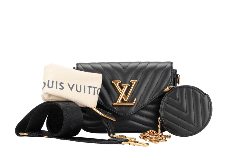 Louis Vuitton New Wave Multi Pochette (M56461) Noir Color, with Strap, Chain, Dust Cover & Box