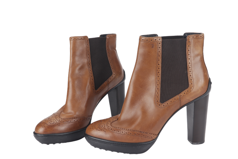 TODS HIGH BOOTIES HEEL BROWN LEATHER SIZE 41