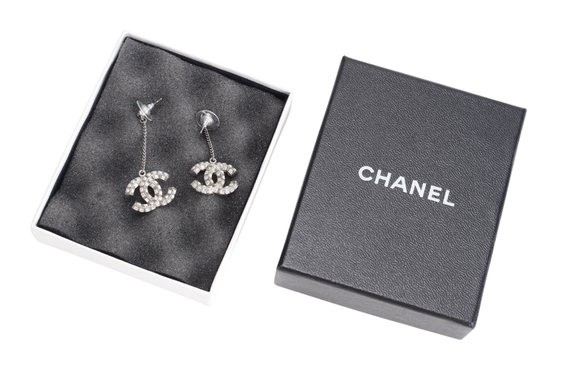 CHANEL BEJEWEL DROP CC EARRING RHINESTONE WITH BOX
