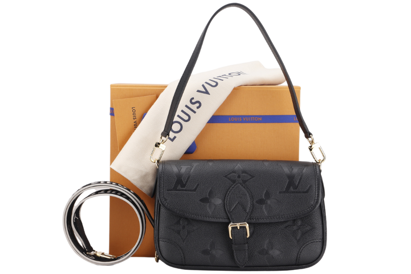 LOUIS VUITTON M46386 DIANE BLACK MONOGRAM EMPREINTE LEATHER, WITH STRAP, DUST COVER & BOX