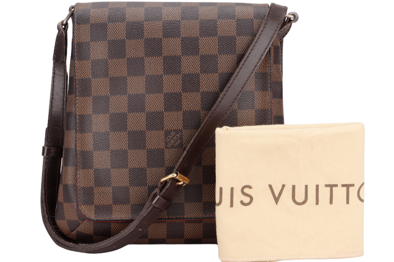 LOUIS VUITTON N51302 MUSETTE DAMIER EBENE CANVAS CROSSBODY (TH3089), NO DUST COVER