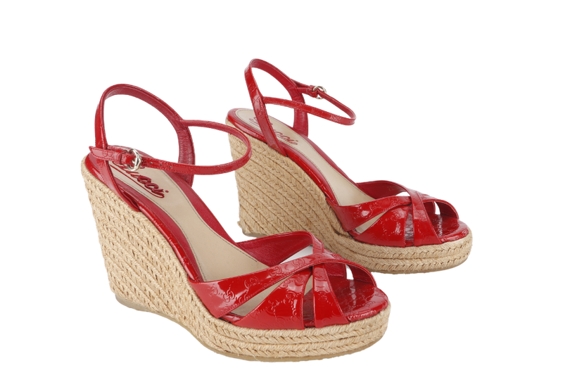 GUCCI WEDGES SANDALS RED SIZE 38