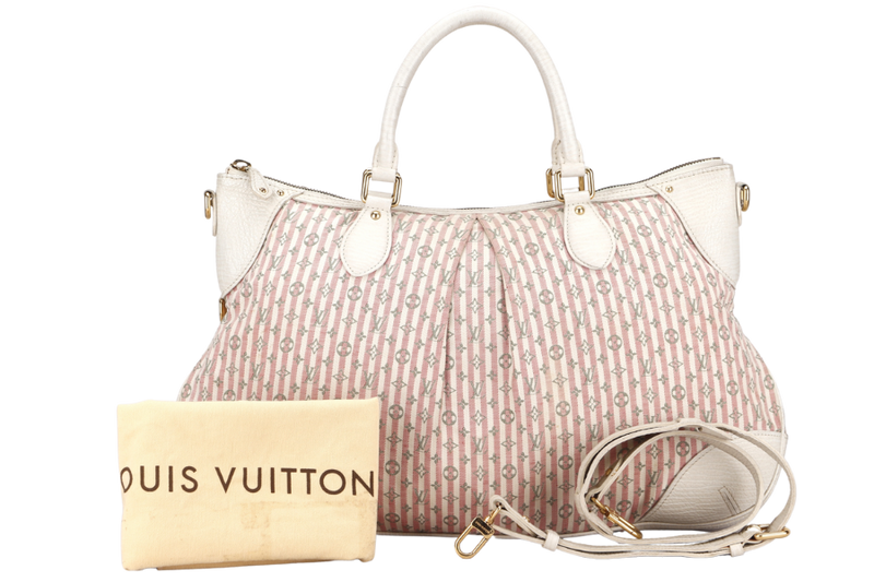LOUIS VUITTON MINI LIN PINK CANVAS TWO WAY USE SHOULDER BAG, WITH STRAP & DUST COVER