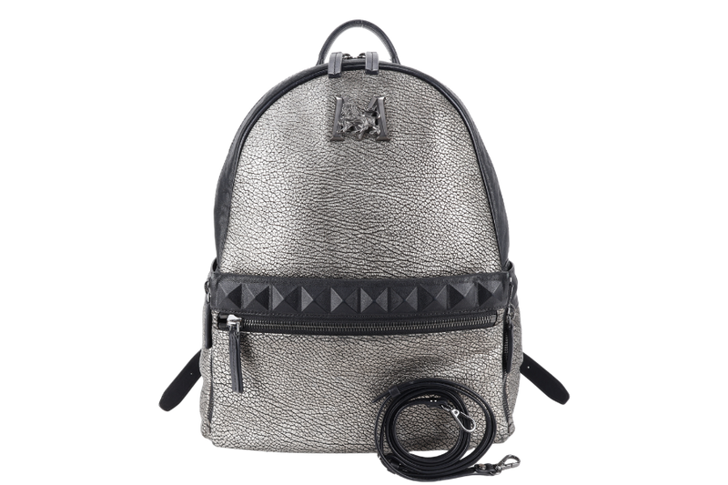 MCM METALLIC CRACKED LEATHER BACKPACK WITH STRAPS, CARD NO DUST COVER