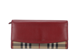 BURBERRY CHECK RED CANVAS LONG WALLET GOLD HARDWARE WITH DUST COVER AND BOX