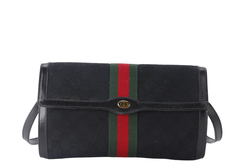 GUCCI SHOULDER BAG (67-04-3657) BLACK CANVAS WITH DUST COVER