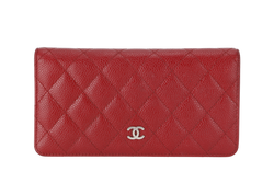 CHANEL WALLET QUILTED YEN BURGUNDY RED (2125xxxx) SILVER HARDWARE WITH CARD