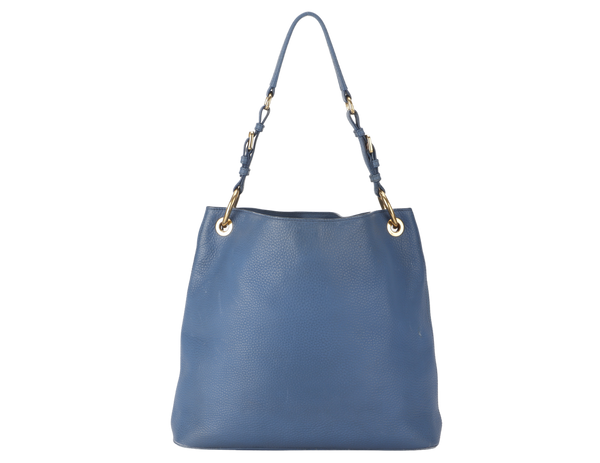 PRADA HOBO SHOULDER BAG MEDIUM BLUE CALF LEATHER GOLD HARDWARE WITH DUST COVER