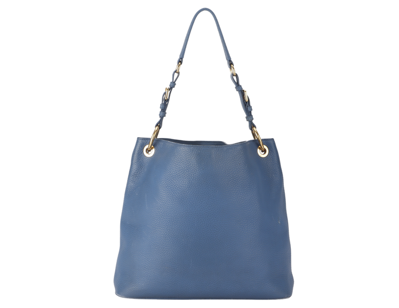 PRADA HOBO SHOULDER BAG MEDIUM BLUE CALF LEATHER GOLD HARDWARE WITH DUST COVER