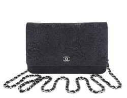 CHANEL W.O.C FLOWER LACE (1895xxxx) BLACK EMBOSSED GOATSKIN SILVER HARDWARE NO DUST COVER