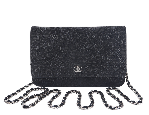 CHANEL W.O.C FLOWER LACE (1895xxxx) BLACK EMBOSSED GOATSKIN SILVER HARDWARE NO DUST COVER