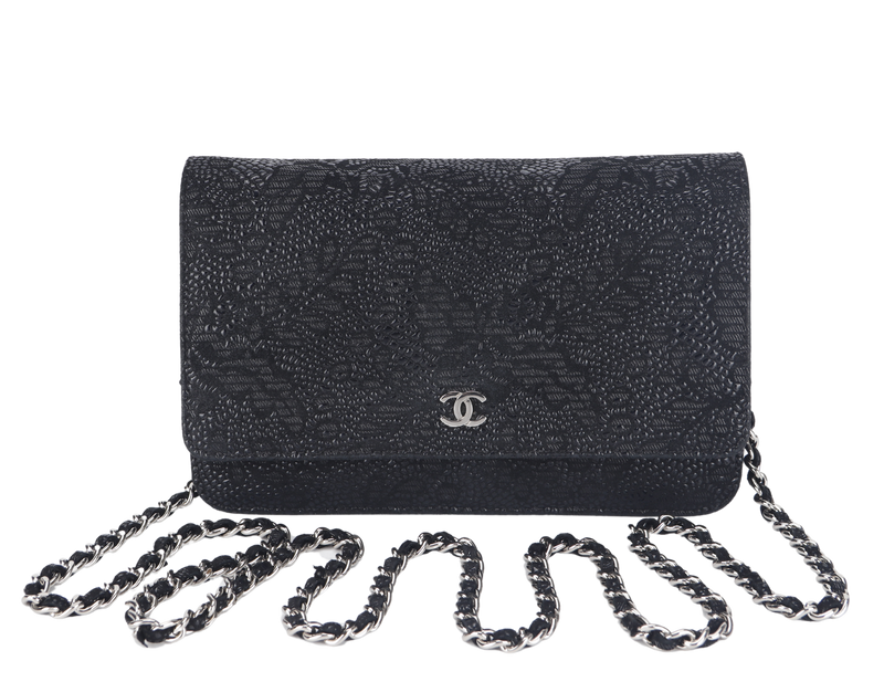 CHANEL W.O.C FLOWER LACE (1895xxxx) BLACK EMBOSSED GOATSKIN SILVER HARDWARE NO DUST COVER