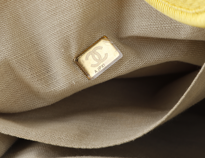 CHANEL DEAUVILLE TOTE BAG MICROCHIP (AJPXxxxx) LARGE YELLOW CANVAS GOLD HARDWARE WITH POUCH NO DUST COVER