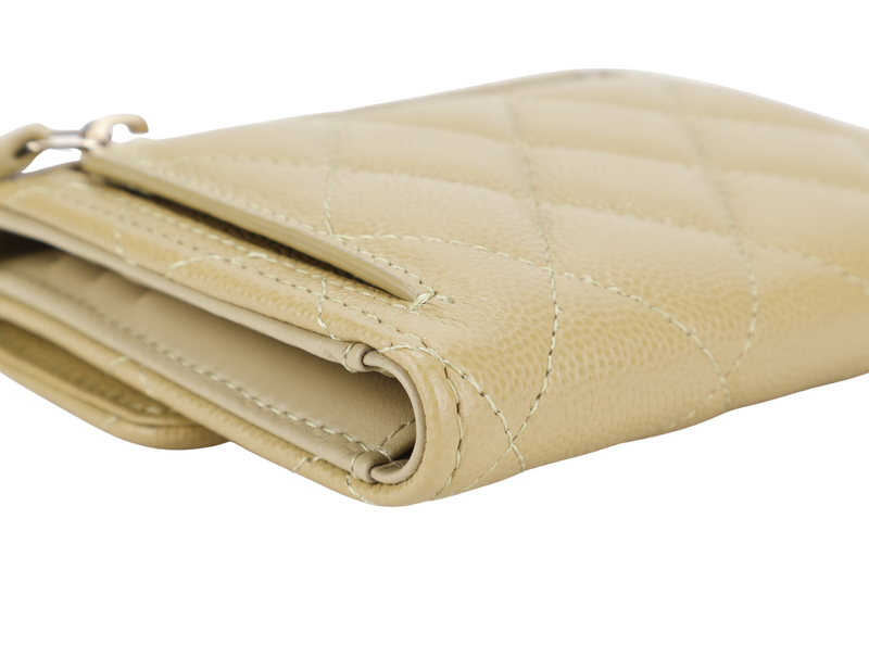 CHANEL QUILTED COMPACT FLAP WALLET PISTACHIO GREEN CAVIAR LEATHER GOLD HARDWARE MICROCHIP (UL3Lxxxx) WITH DUST COVER