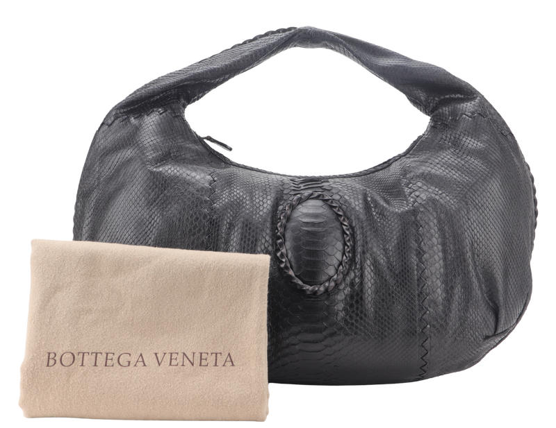 BOTTEGA VENETA BLACK PYTHON SKIN LARGE HOBO BAG WITH DUST COVER